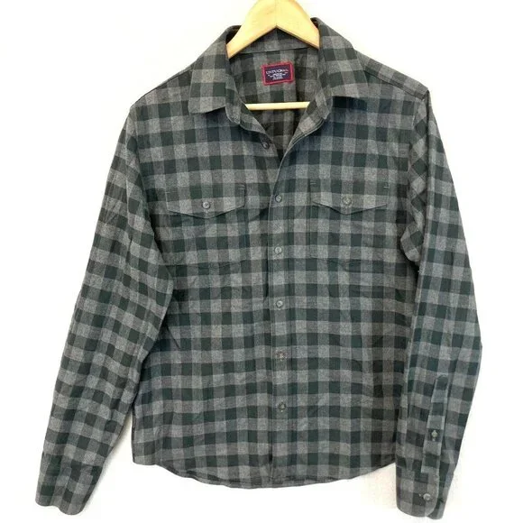 Untuckit Flannel Button Up Shirt Mens Medium Green Plaid Vigouroux Wrinkle Free - Picture 3 of 15